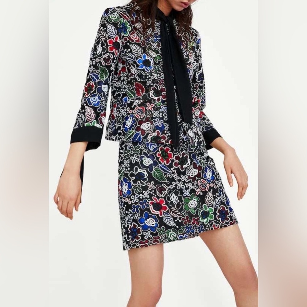 Zara Lace Blazer Skirt Set XS/S